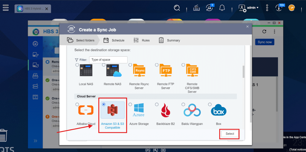 Select S3 as Destination