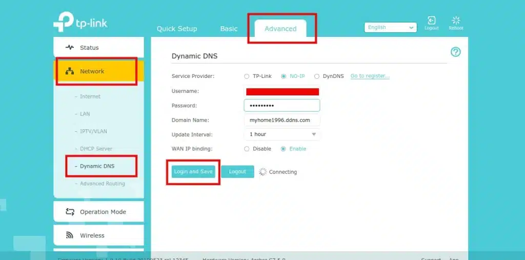 TP Link Dynamic DNS Settings