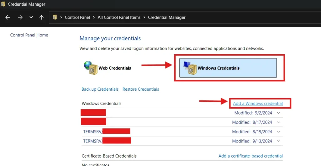 Add Windows Credentials