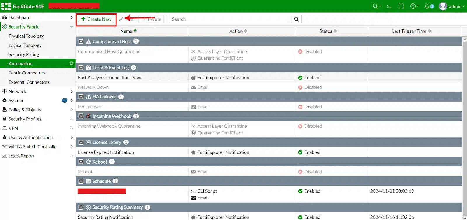 Create New Fortigate Automation