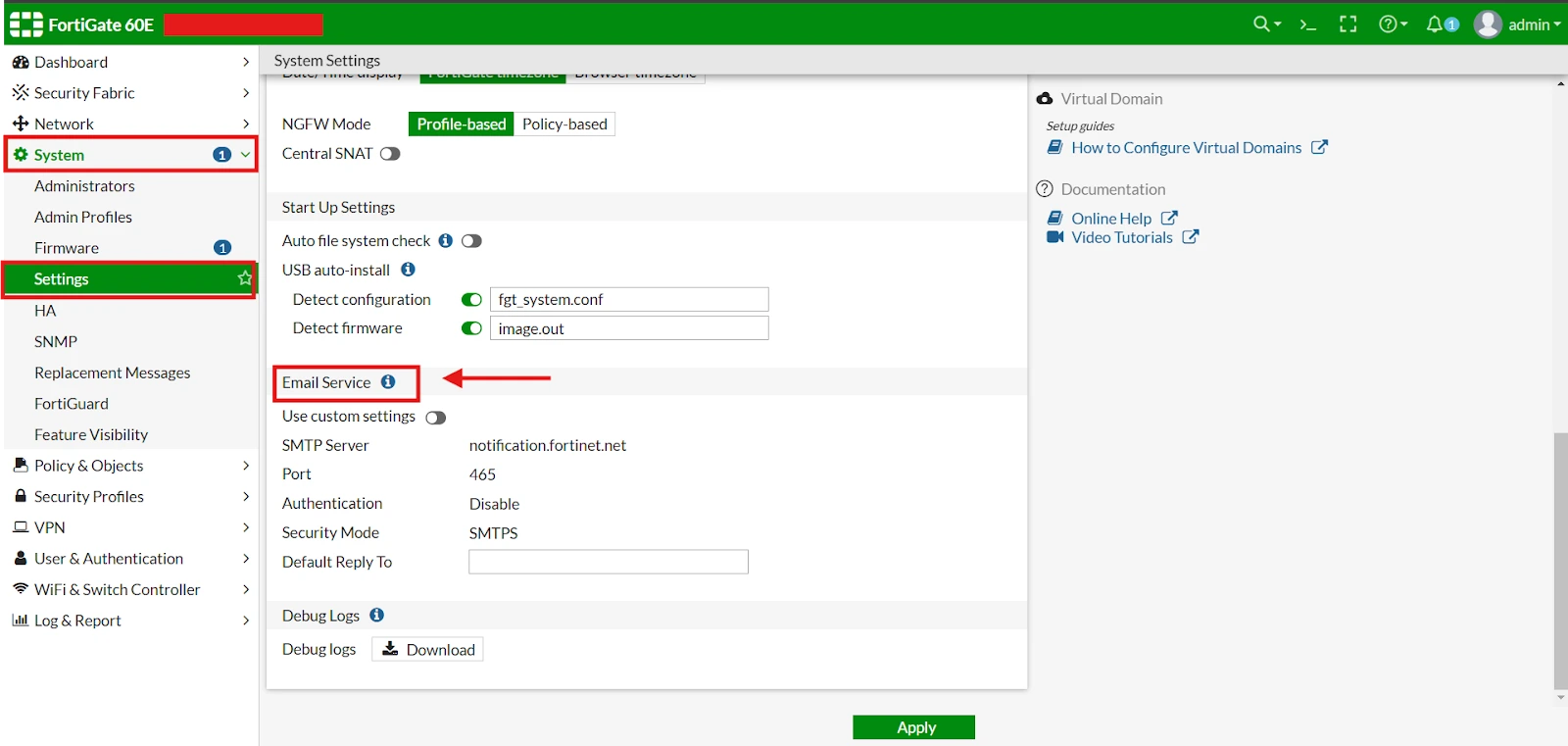 Fortigate Firewall Email Server