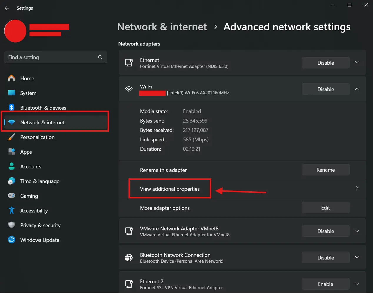 Windows network Interface Settings