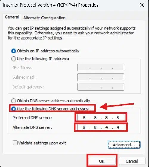 change interface dns settings