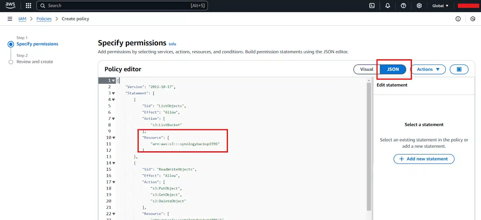 Edit JSON IAM Policy
