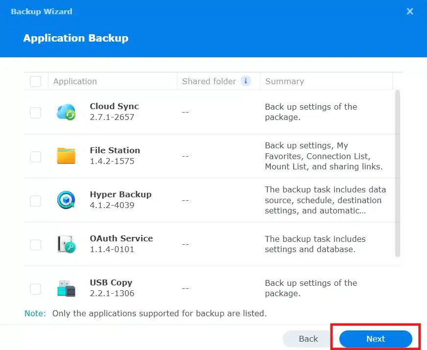 applications to backup