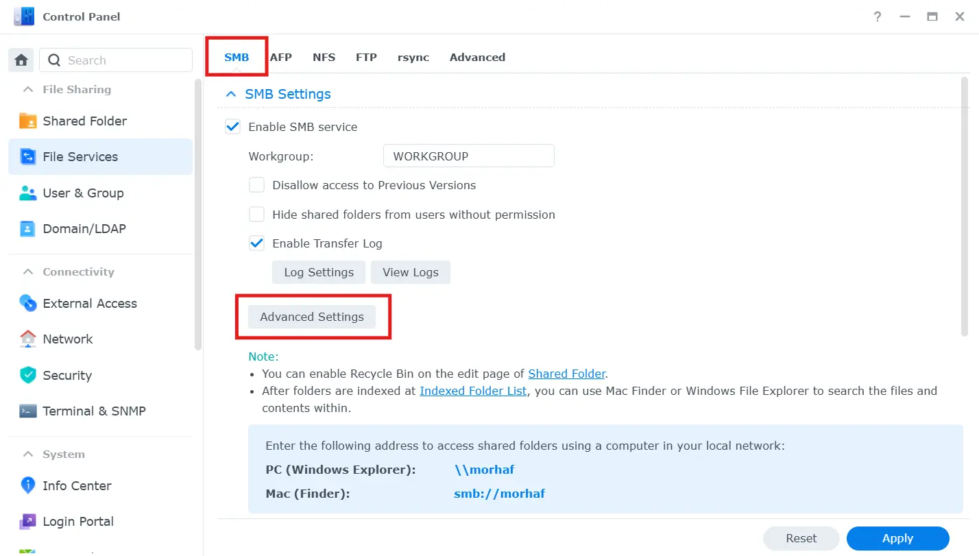 Synology SMB Settings