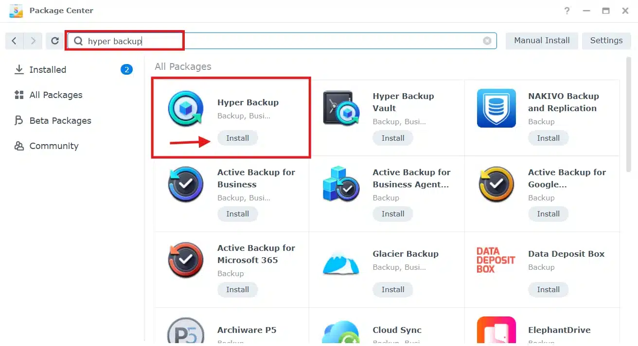 hyper backup installation
