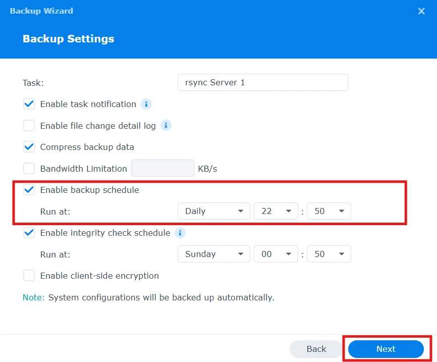 backup settings